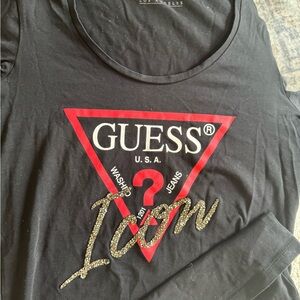 Guess Black Tee with Red and Gold Logo